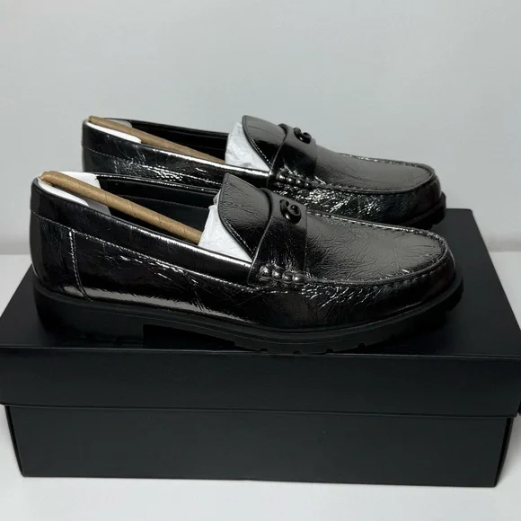 Coach NIB Metallic Silver Anthracite Jocelyn Crinkle Loafers - Picture 7 of 14